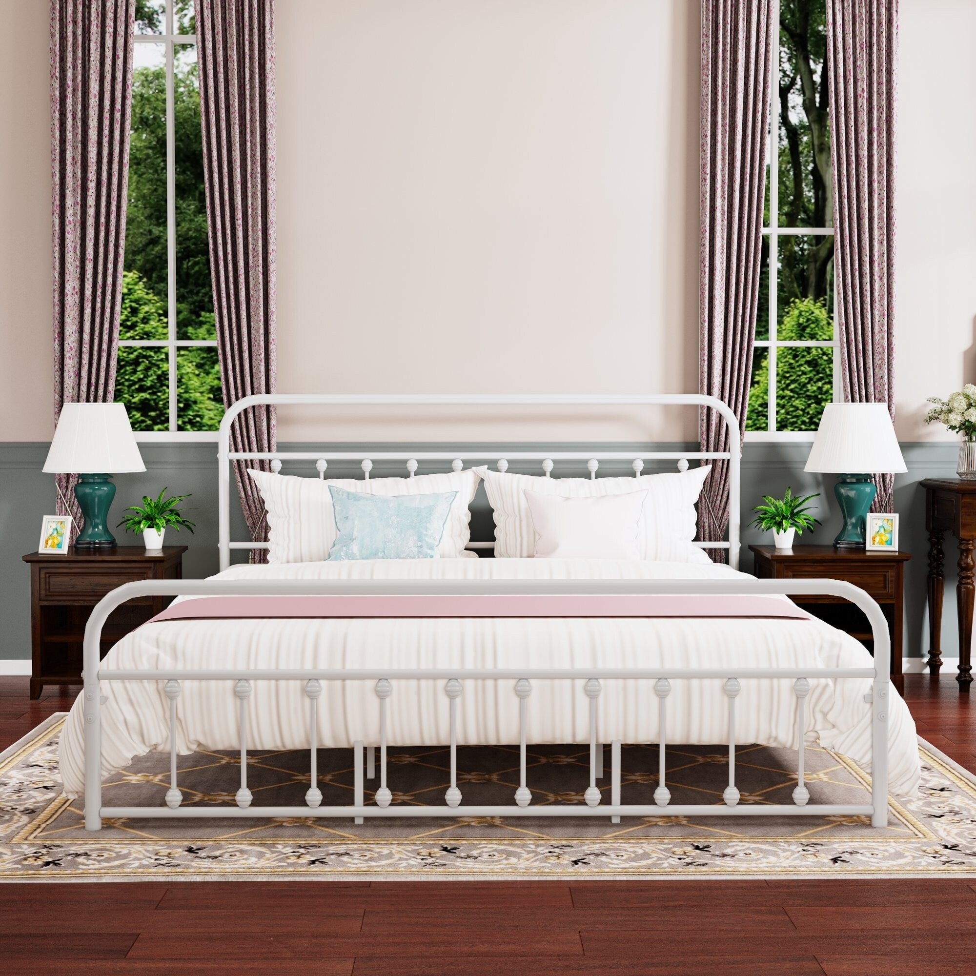 Cadre de lit plateforme en métal vintage simple Alazyhome, montage facile
