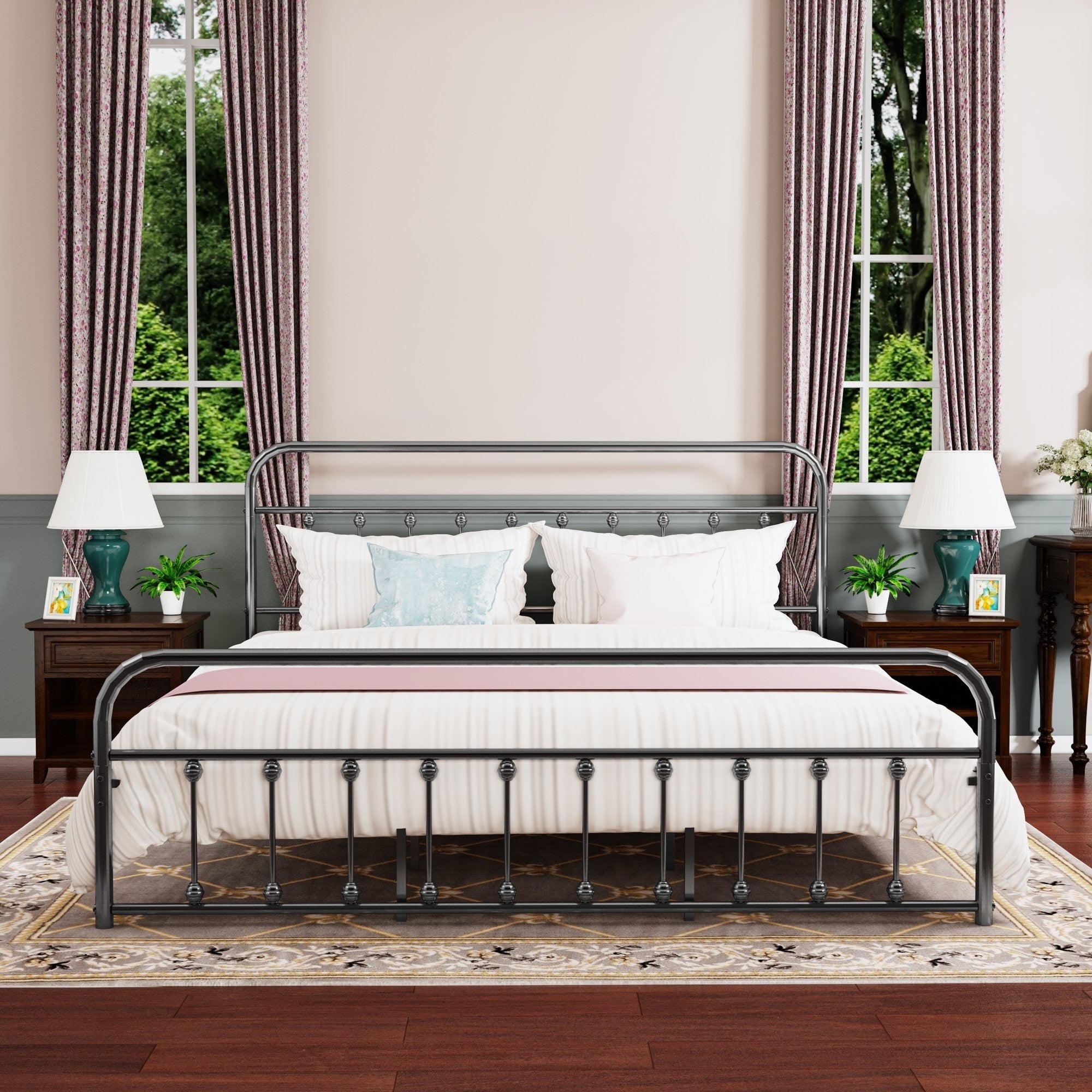 Cadre de lit plateforme en métal vintage simple Alazyhome, montage facile