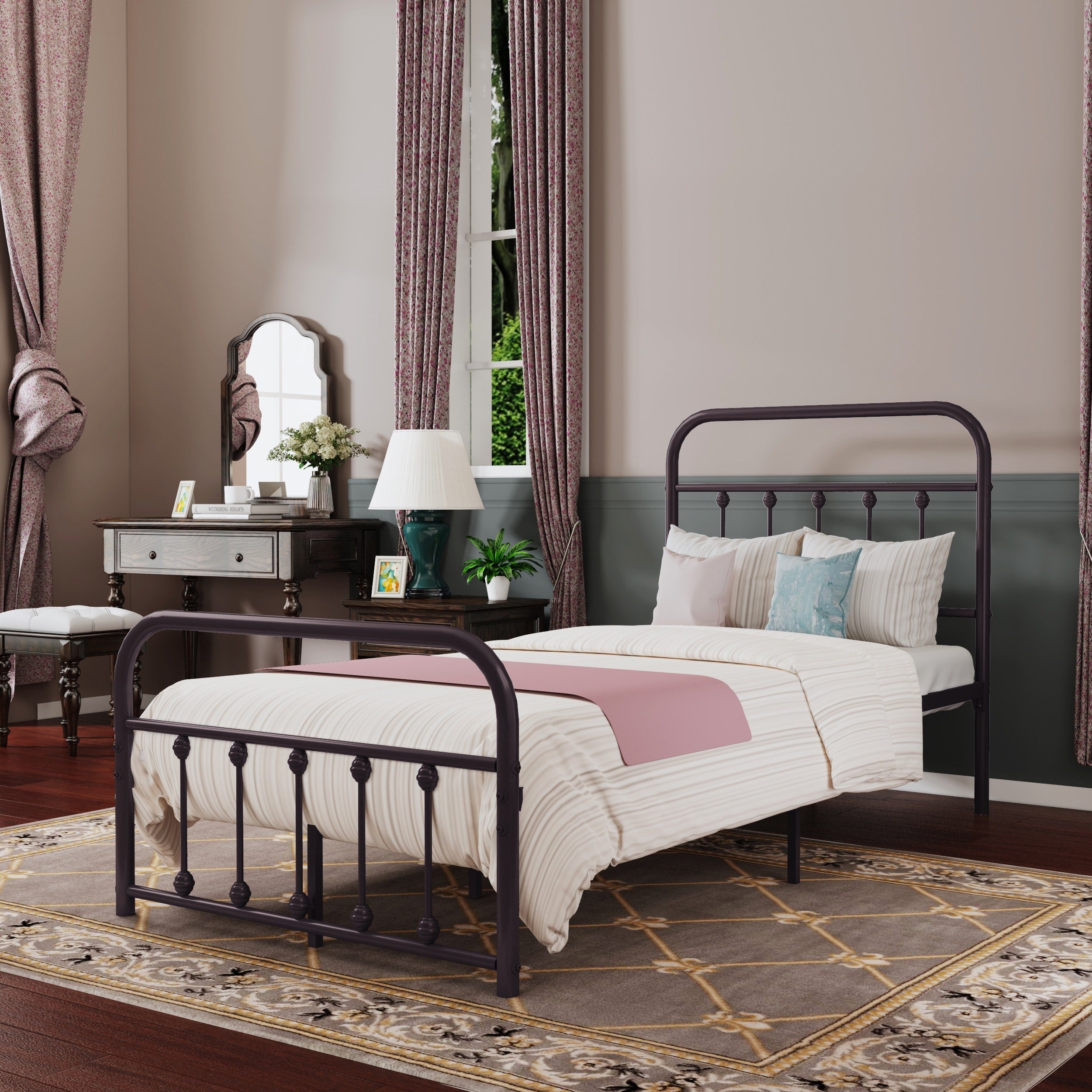 Cadre de lit plateforme en métal vintage simple Alazyhome, montage facile