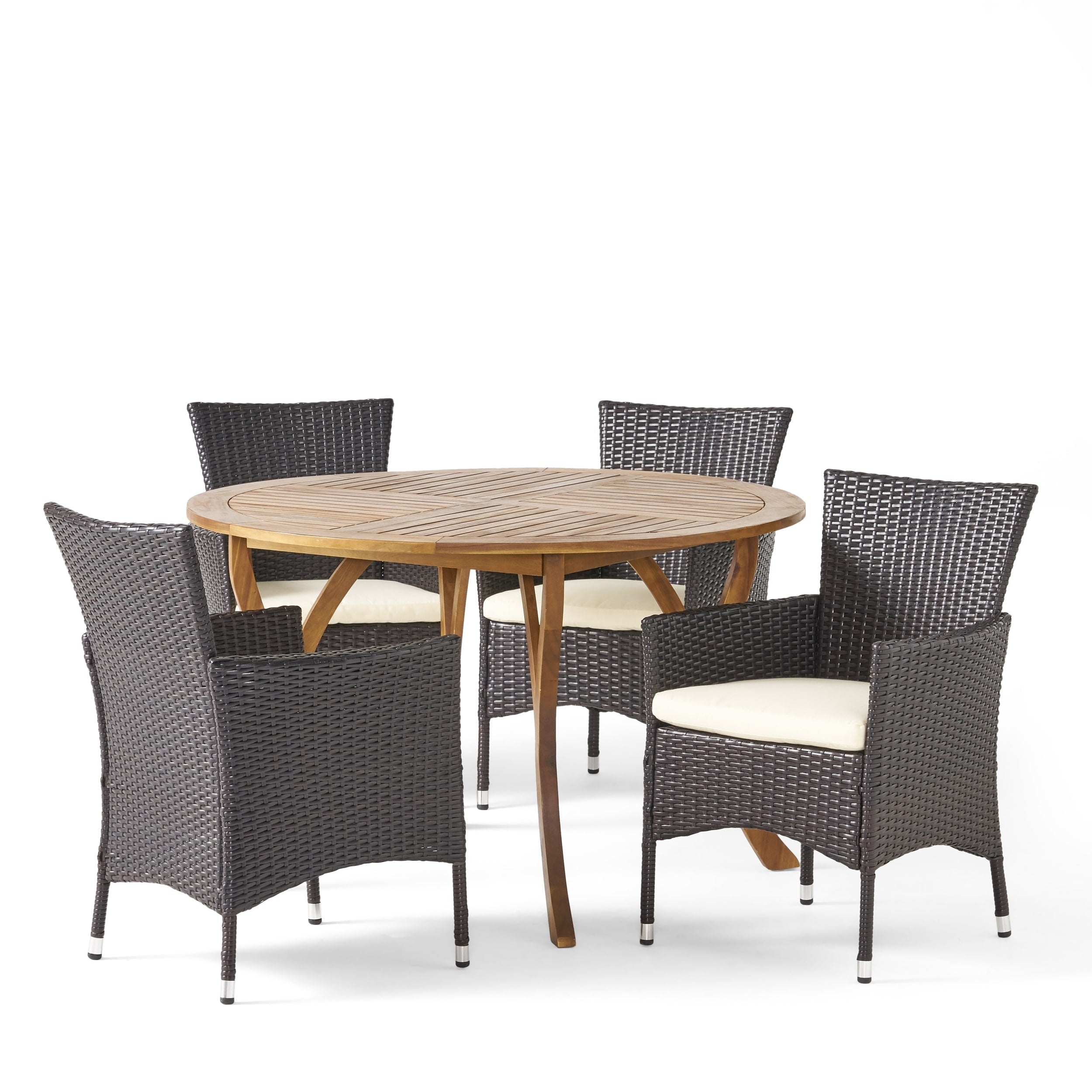 Ensemble de salle à manger d'extérieur Albury 5 pièces en bois d'acacia et osier par Christopher Knight Home - N/A