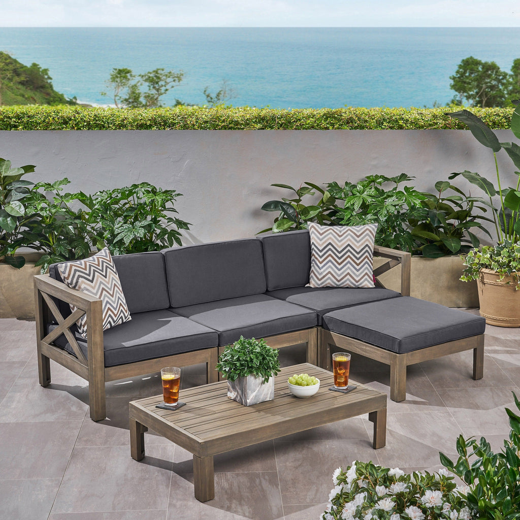 Ensemble de canapés d'extérieur Alcove en bois d'acacia 5 pièces par Christopher Knight Home
