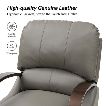 Fauteuil inclinable manuel Alex Mid-Century Modern en cuir véritable avec accoudoirs incurvés en bois, lot de 2