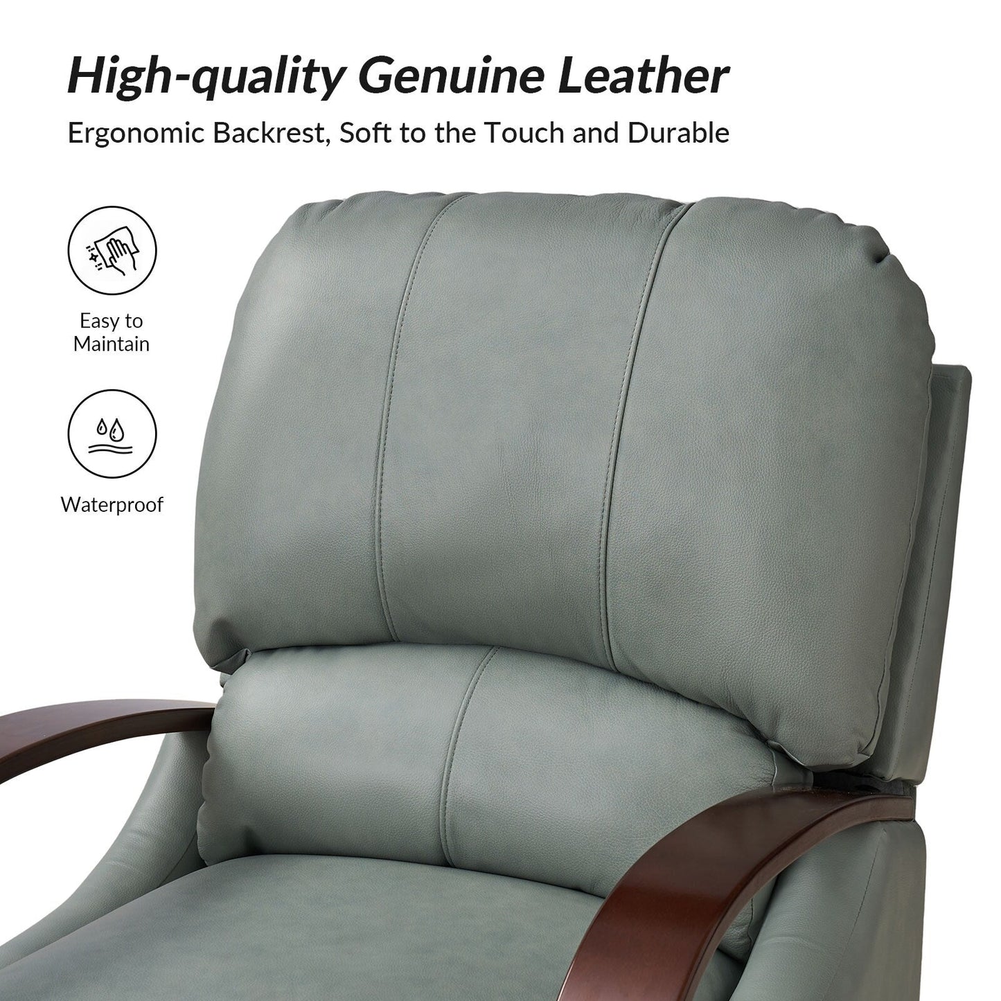 Fauteuil inclinable manuel Alex Mid-Century Modern en cuir véritable avec accoudoirs incurvés en bois, lot de 2