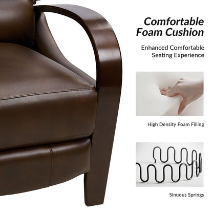 Fauteuil inclinable manuel Alex Mid-Century Modern en cuir véritable avec accoudoirs incurvés en bois, lot de 2