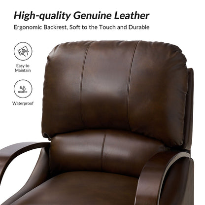 Fauteuil inclinable manuel Alex Mid-Century Modern en cuir véritable avec accoudoirs incurvés en bois, lot de 2