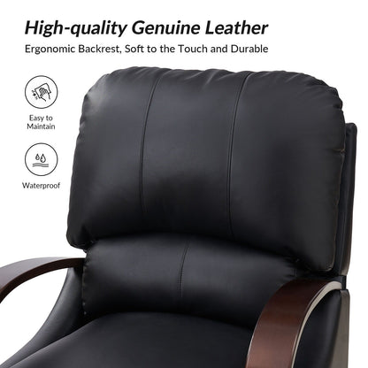 Fauteuil inclinable manuel Alex Mid-Century Modern en cuir véritable avec accoudoirs incurvés en bois, lot de 2