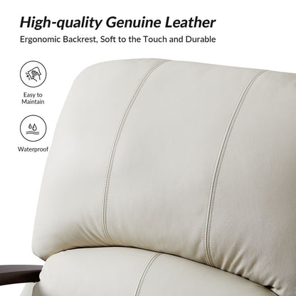 Fauteuil inclinable manuel Alex Mid-Century Modern en cuir véritable avec accoudoirs incurvés en bois, lot de 2