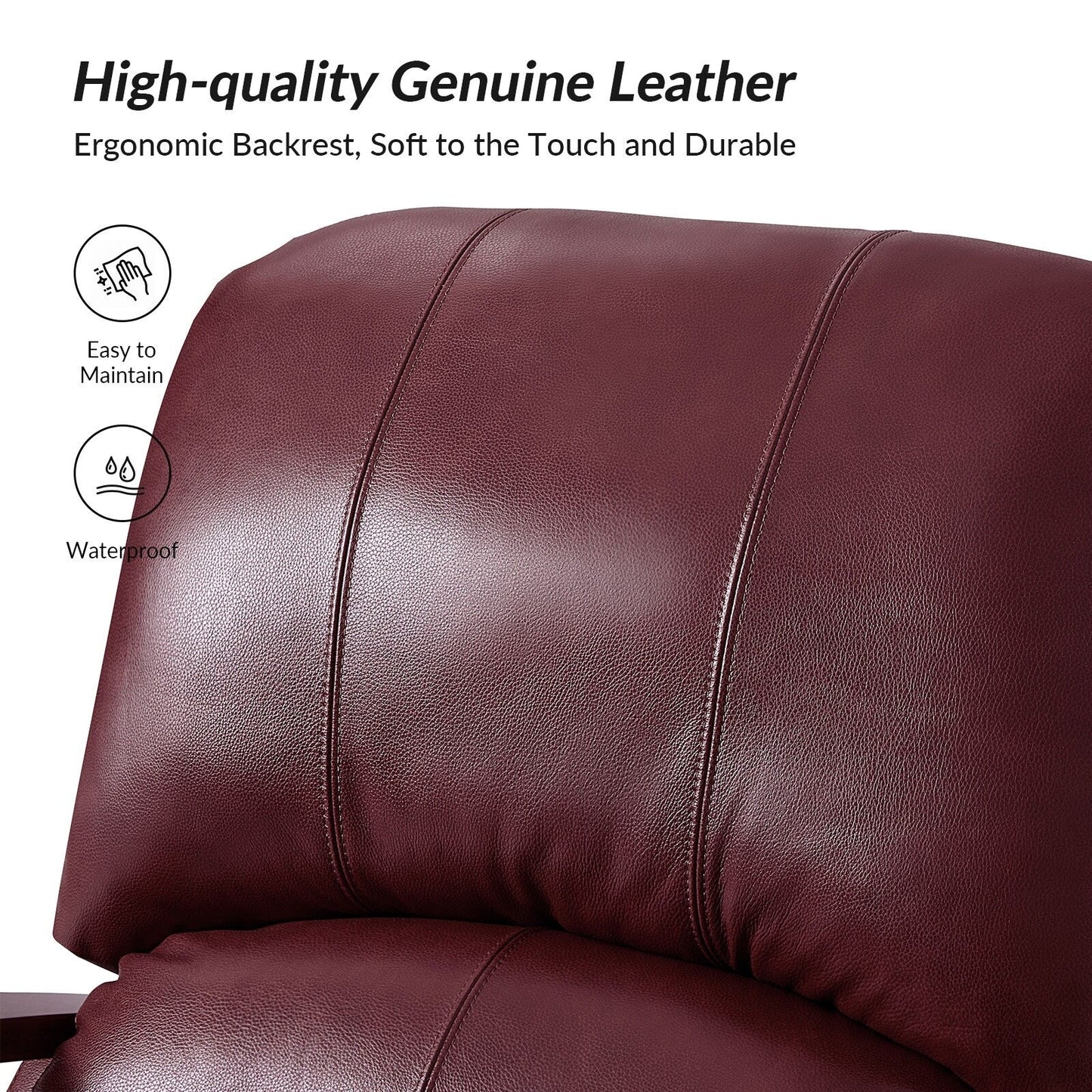 Fauteuil inclinable manuel Alex Mid-Century Modern en cuir véritable avec accoudoirs incurvés en bois, lot de 2