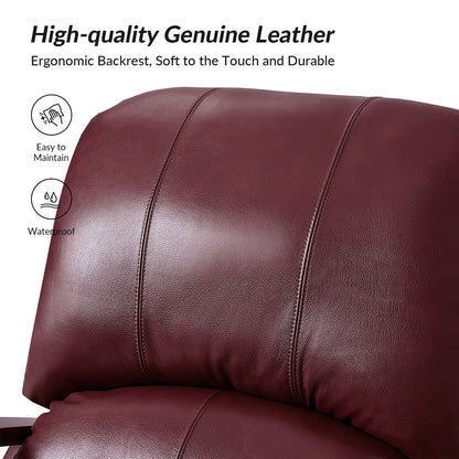 Fauteuil inclinable manuel Alex Mid-Century Modern en cuir véritable avec accoudoirs incurvés en bois, lot de 2
