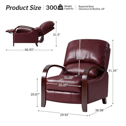 Fauteuil inclinable manuel Alex Mid-Century Modern en cuir véritable avec accoudoirs incurvés en bois, lot de 2