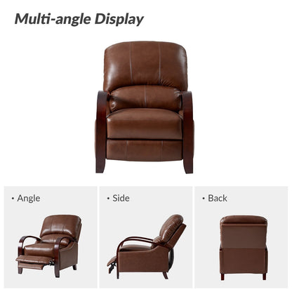 Fauteuil inclinable manuel Alex Mid-Century Modern en cuir véritable avec accoudoirs incurvés en bois, lot de 2