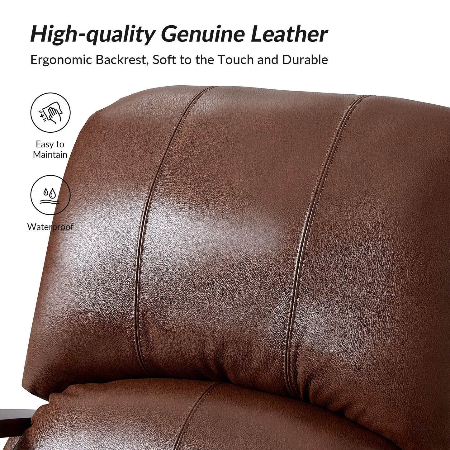 Fauteuil inclinable manuel Alex Mid-Century Modern en cuir véritable avec accoudoirs incurvés en bois, lot de 2