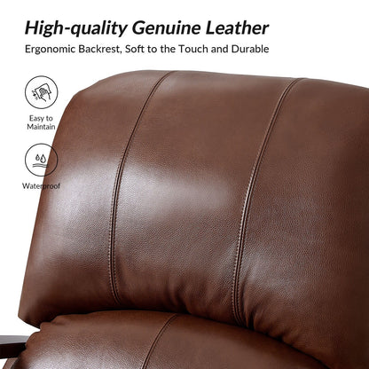 Fauteuil inclinable manuel Alex Mid-Century Modern en cuir véritable avec accoudoirs incurvés en bois, lot de 2