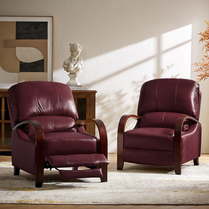 Fauteuil inclinable manuel Alex Mid-Century Modern en cuir véritable avec accoudoirs incurvés en bois, lot de 2