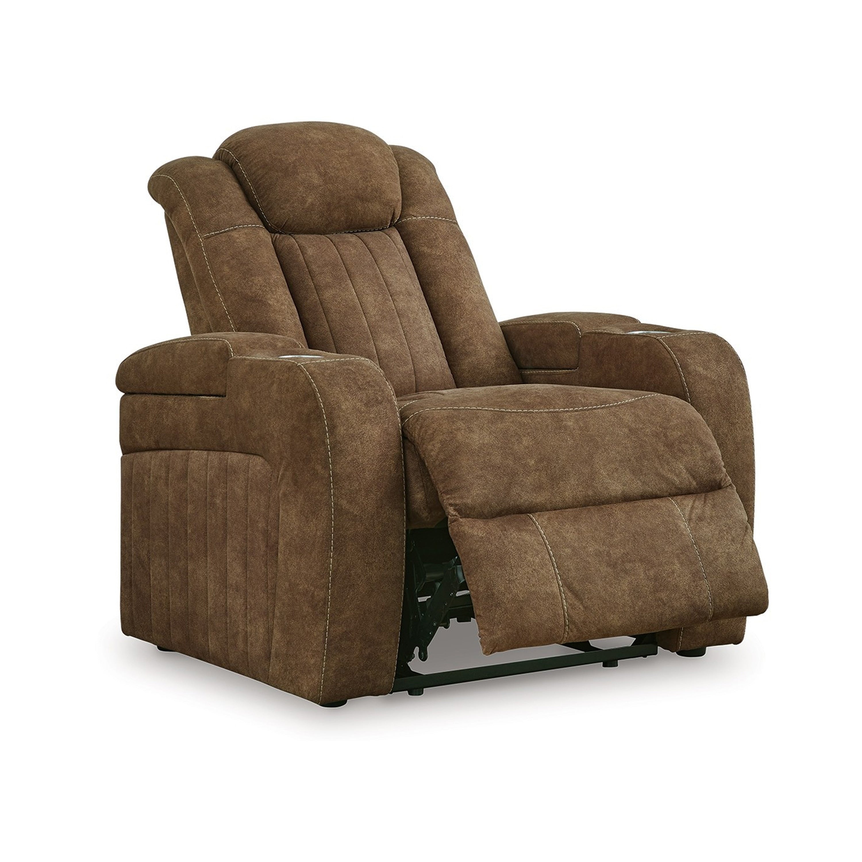 Fauteuil inclinable électrique Alexy, porte-gobelet, port USB, similicuir marron
