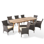 Ensemble de salle à manger d'extérieur 9 pièces en bois et osier Algoma par Christopher Knight Home