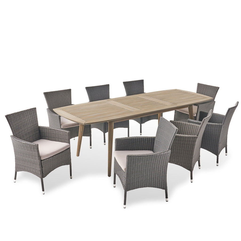 Ensemble de salle à manger d'extérieur 9 pièces en bois et osier Algoma par Christopher Knight Home