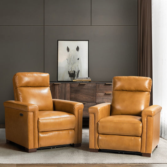 Fauteuil inclinable électrique classique contemporain Alicia 34,65 po en cuir véritable avec port USB (lot de 2)
