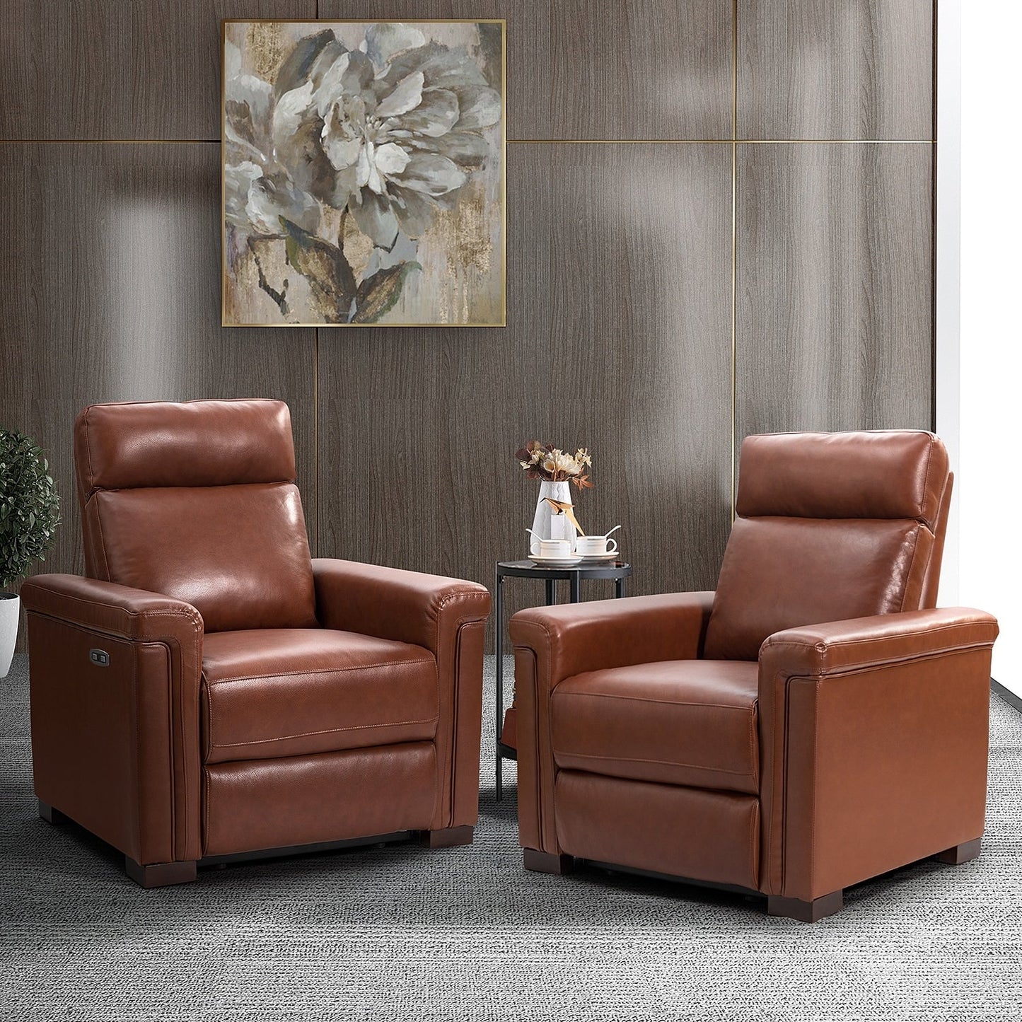 Fauteuil inclinable électrique classique contemporain Alicia 34,65 po en cuir véritable avec port USB (lot de 2)