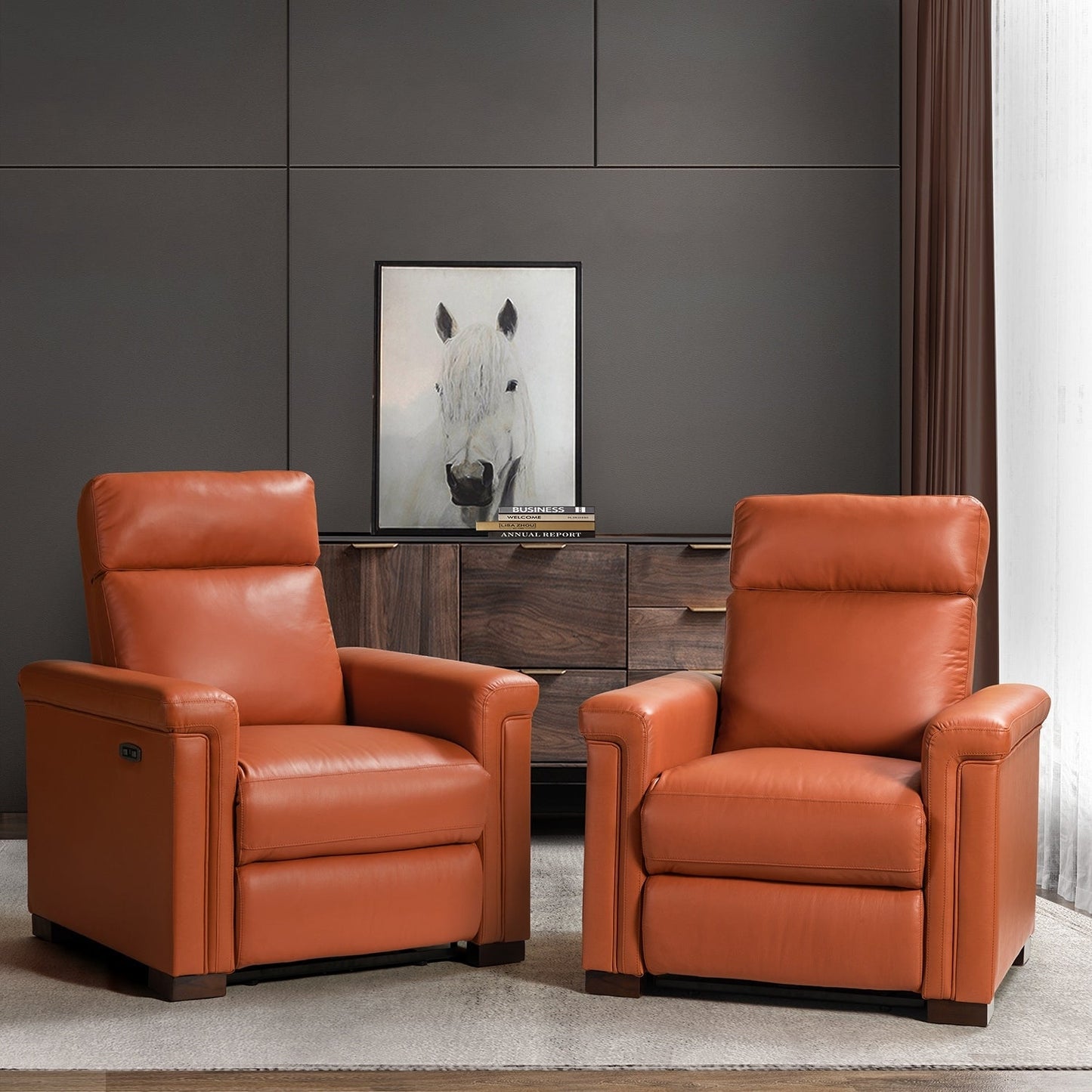 Fauteuil inclinable électrique classique contemporain Alicia 34,65 po en cuir véritable avec port USB (lot de 2)