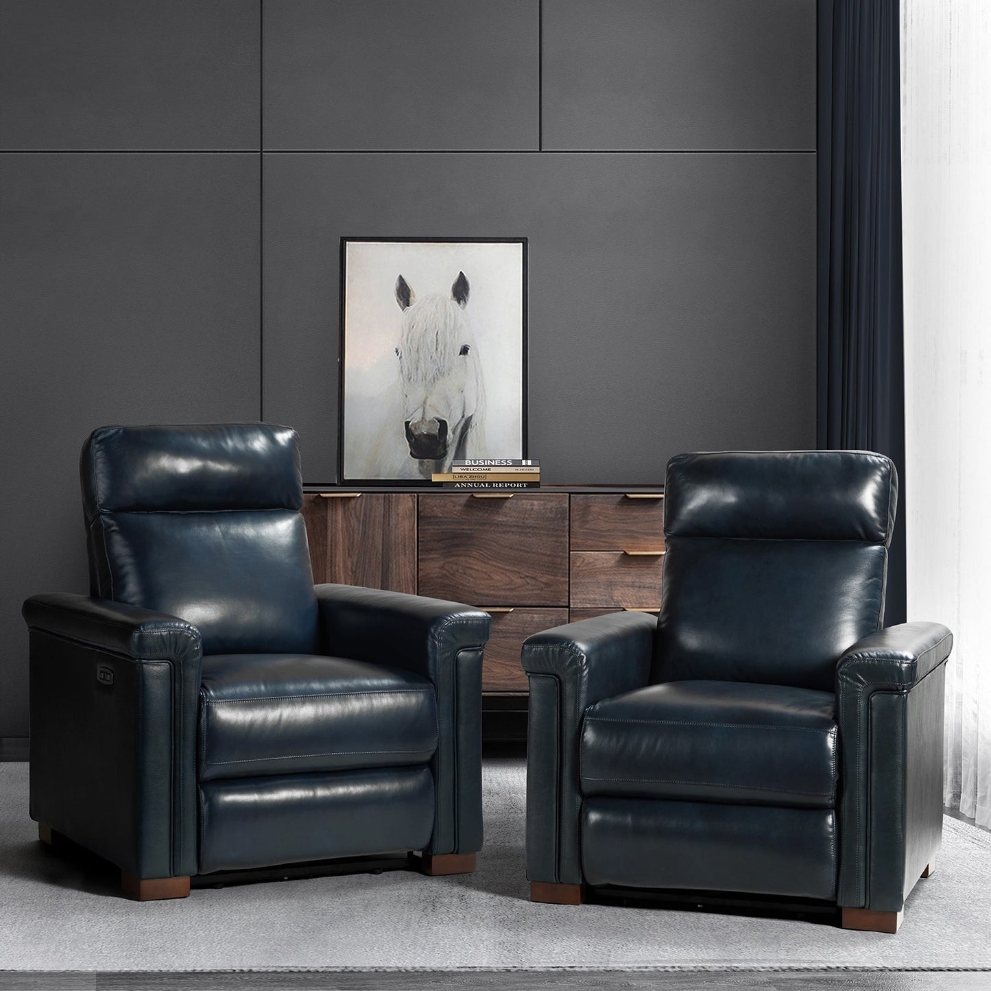 Fauteuil inclinable électrique classique contemporain Alicia 34,65 po en cuir véritable avec port USB (lot de 2)