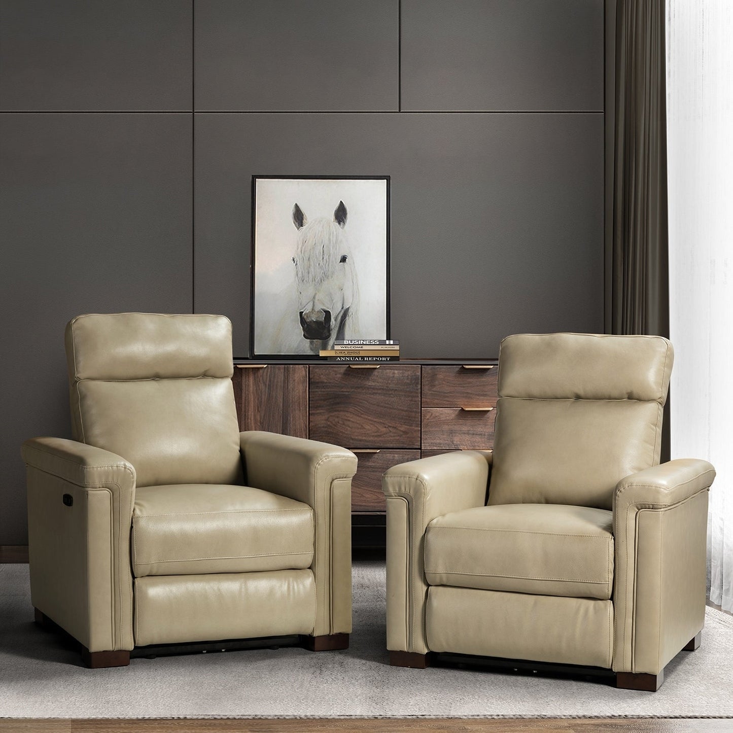 Fauteuil inclinable électrique classique contemporain Alicia 34,65 po en cuir véritable avec port USB (lot de 2)