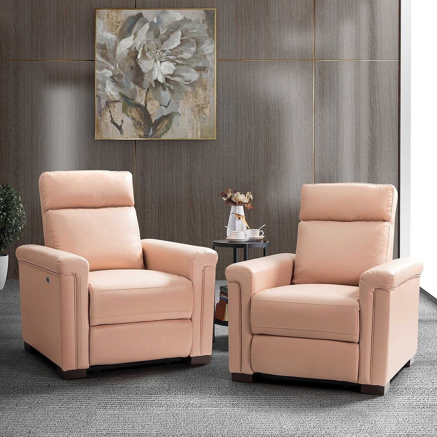 Fauteuil inclinable électrique classique contemporain Alicia 34,65 po en cuir véritable avec port USB (lot de 2)