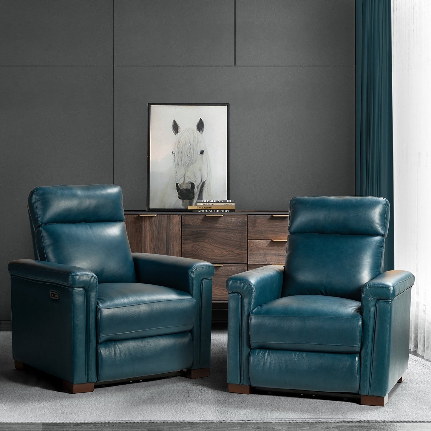 Fauteuil inclinable électrique classique contemporain Alicia 34,65 po en cuir véritable avec port USB (lot de 2)