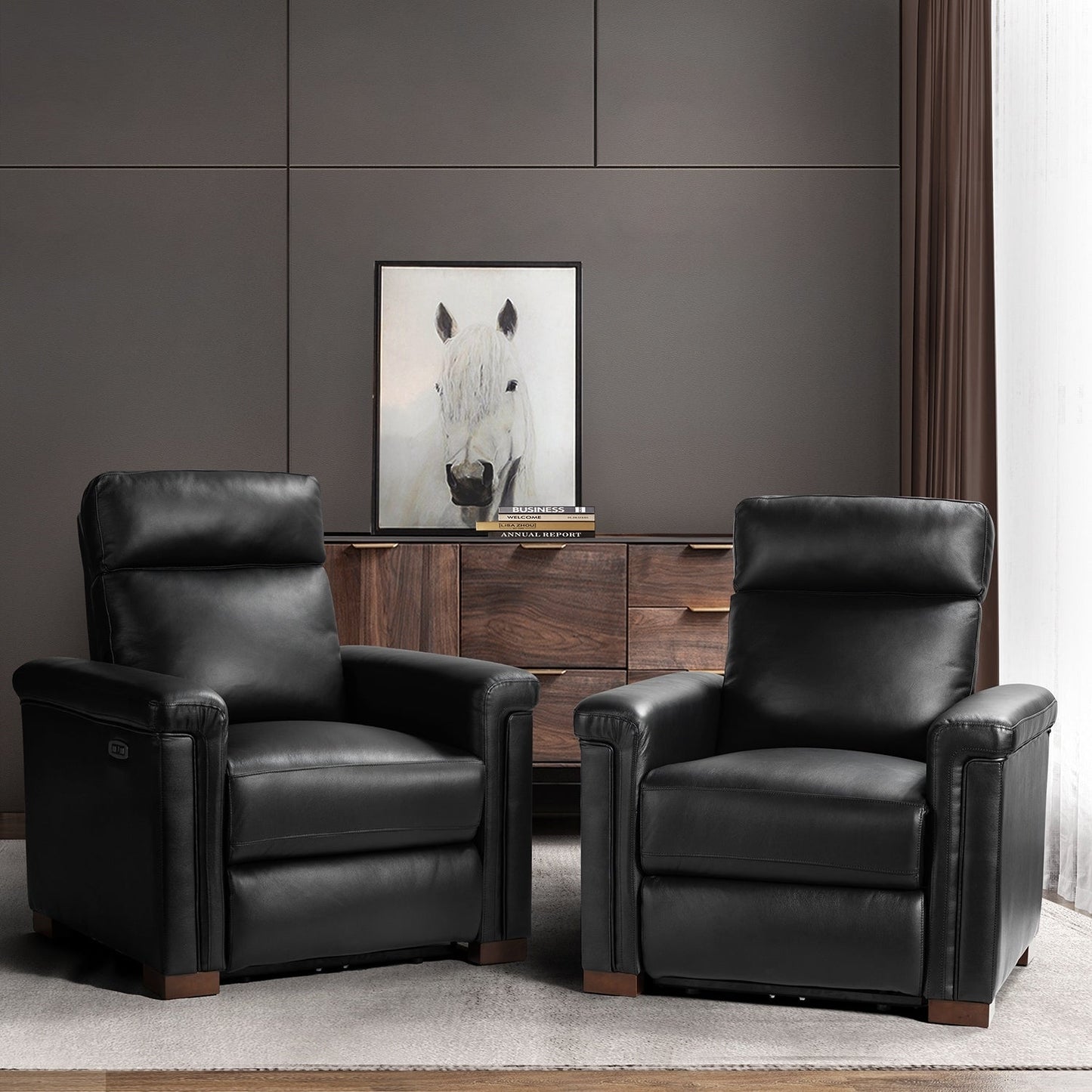 Fauteuil inclinable électrique classique contemporain Alicia 34,65 po en cuir véritable avec port USB (lot de 2)