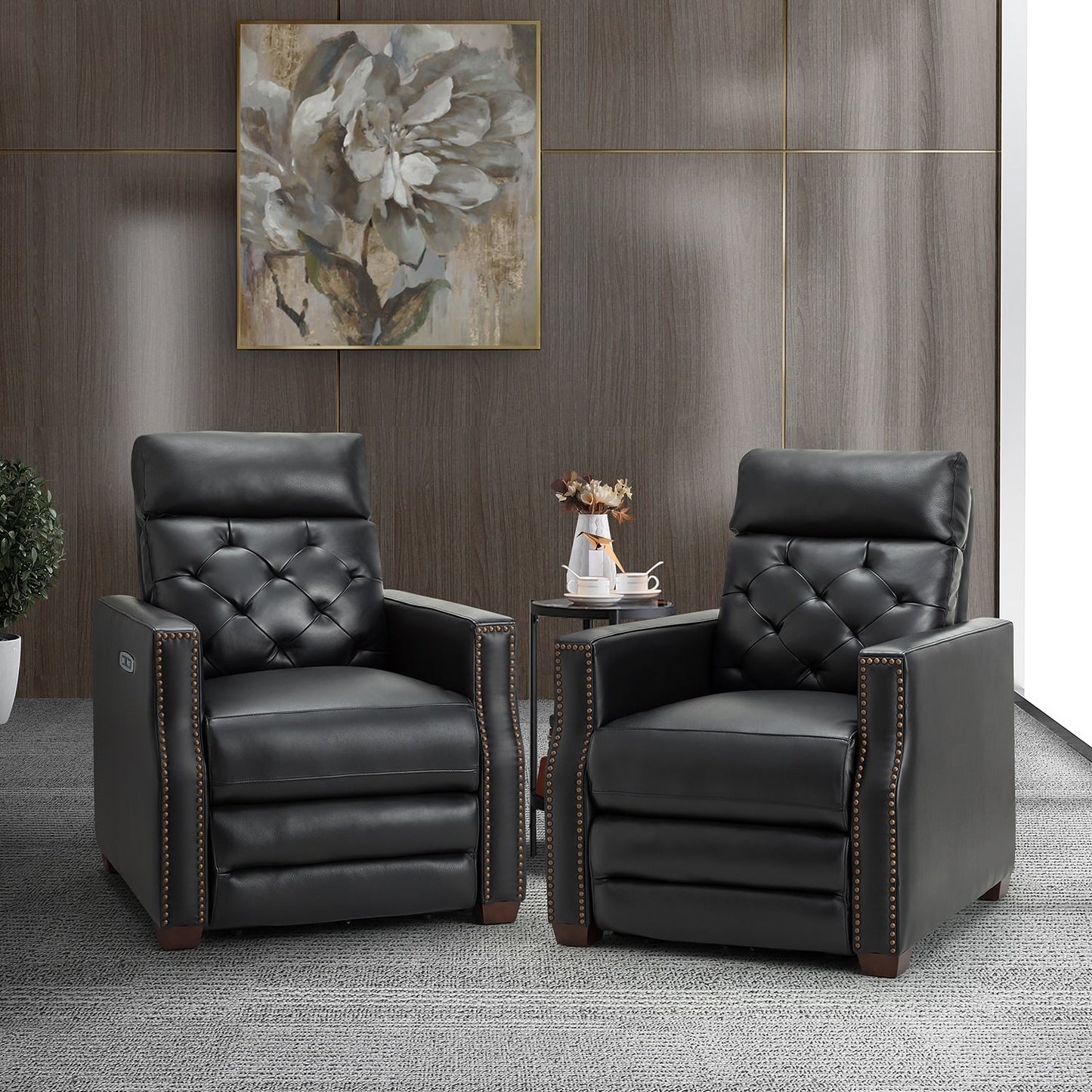 Fauteuil inclinable électrique Alina 31,50 pouces de large en cuir véritable avec port USB, lot de 2