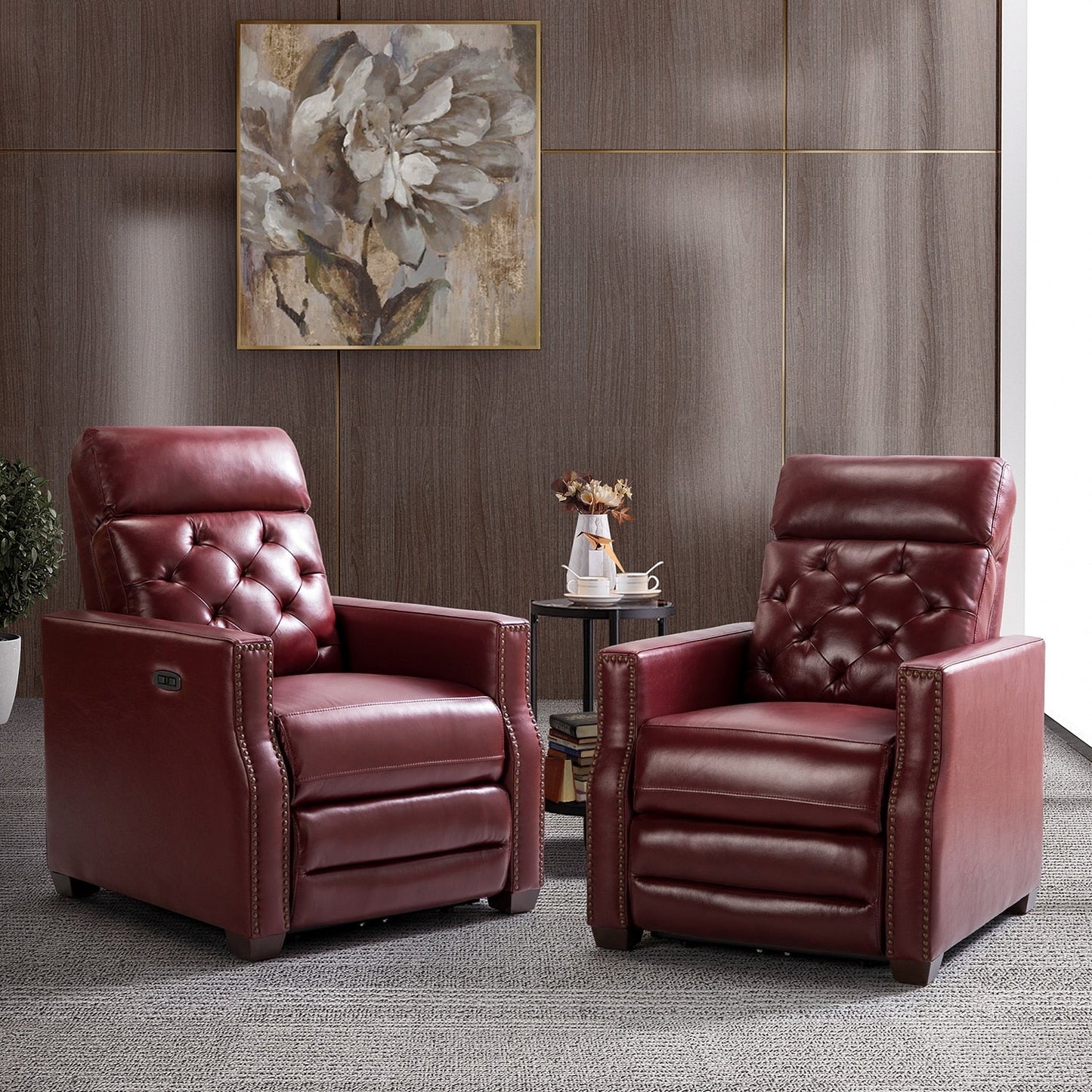 Fauteuil inclinable électrique Alina 31,50 pouces de large en cuir véritable avec port USB, lot de 2