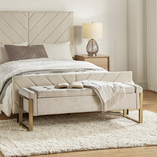 Banc de rangement moderne rembourré Alina avec pieds en métal par HULALA HOME