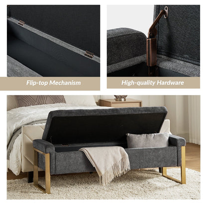 Banc de rangement moderne rembourré Alina avec pieds en métal par HULALA HOME