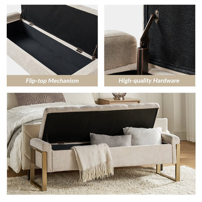 Banc de rangement moderne rembourré Alina avec pieds en métal par HULALA HOME