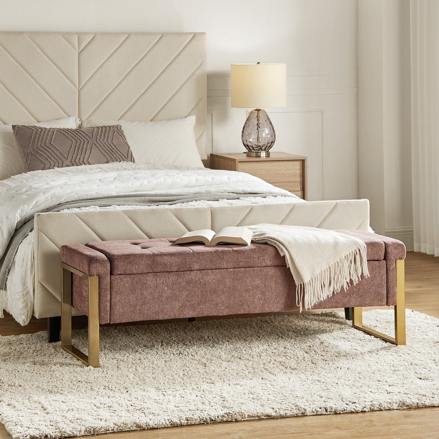 Alina Modern Upholstered Flip Top Storage Bench with Metal Legs by HULALA HOME