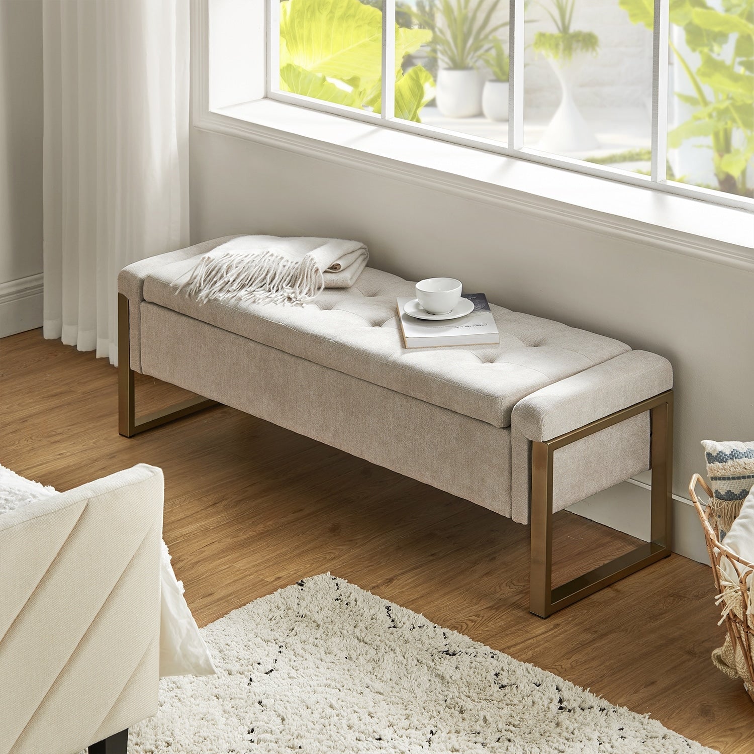 Alina Modern Upholstered Flip Top Storage Bench with Metal Legs by HULALA HOME