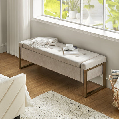 Banc de rangement moderne rembourré Alina avec pieds en métal par HULALA HOME