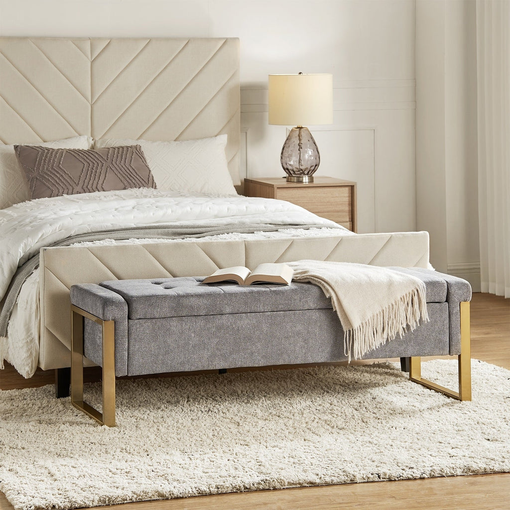 Alina Modern Upholstered Flip Top Storage Bench with Metal Legs by HULALA HOME