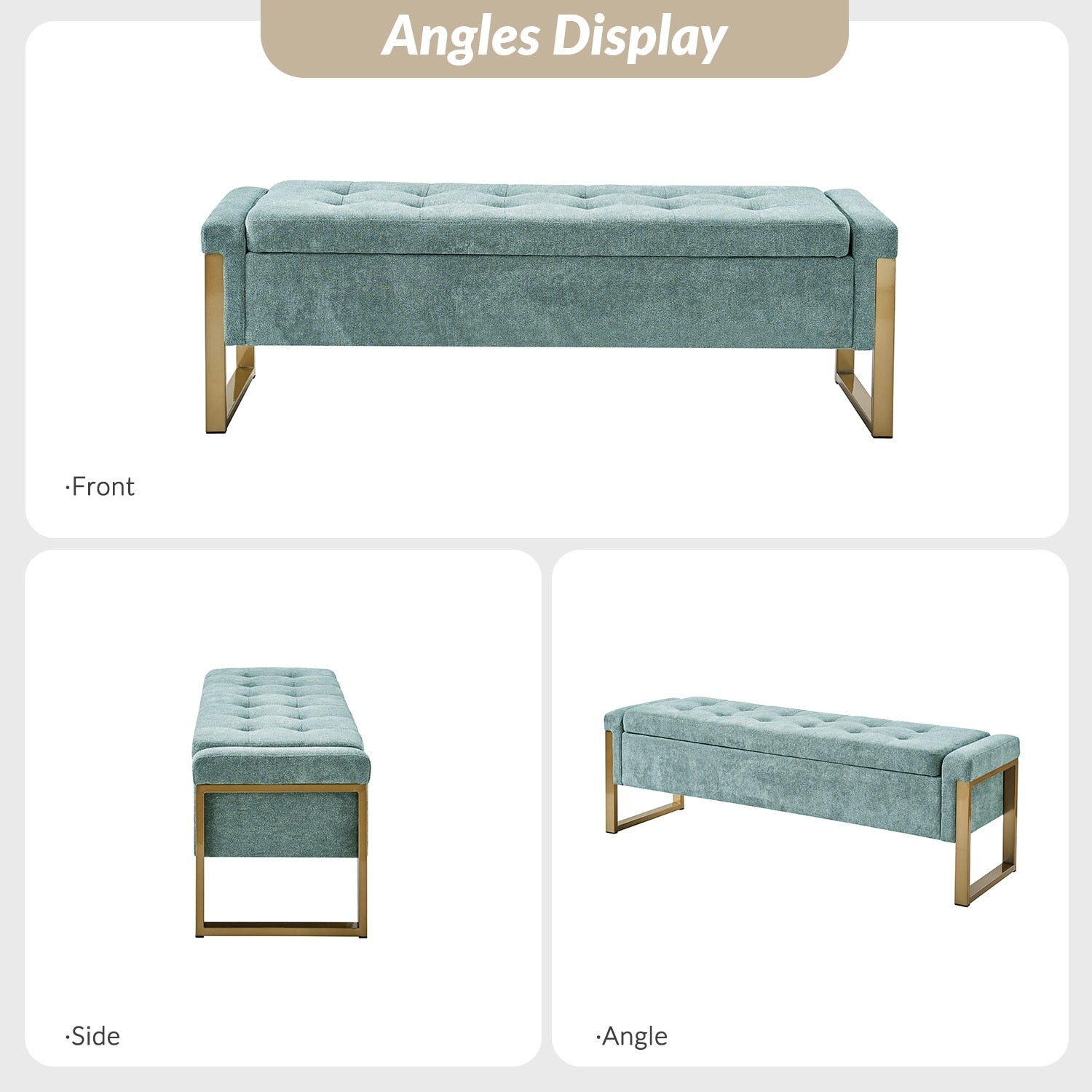 Alina Modern Upholstered Flip Top Storage Bench with Metal Legs by HULALA HOME