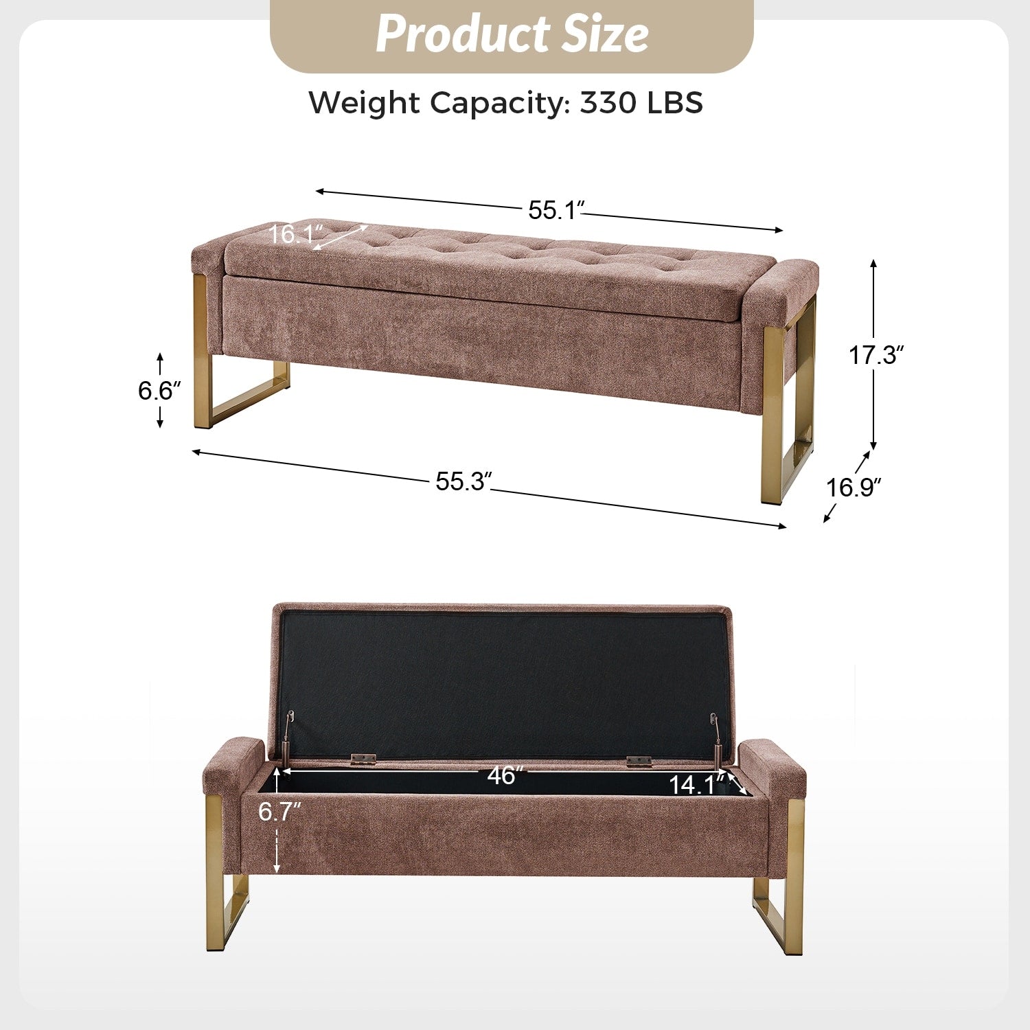 Alina Modern Upholstered Flip Top Storage Bench with Metal Legs by HULALA HOME