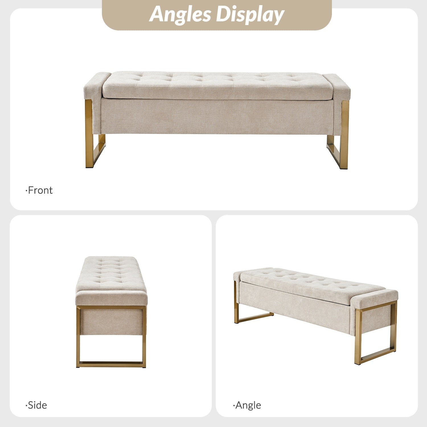 Alina Modern Upholstered Flip Top Storage Bench with Metal Legs by HULALA HOME