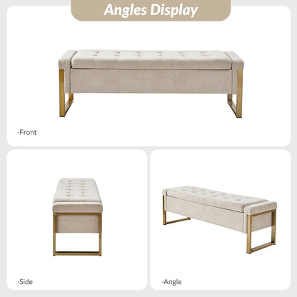 Banc de rangement moderne rembourré Alina avec pieds en métal par HULALA HOME