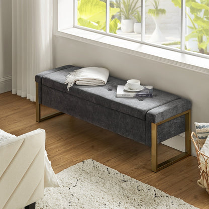 Banc de rangement moderne rembourré Alina avec pieds en métal par HULALA HOME