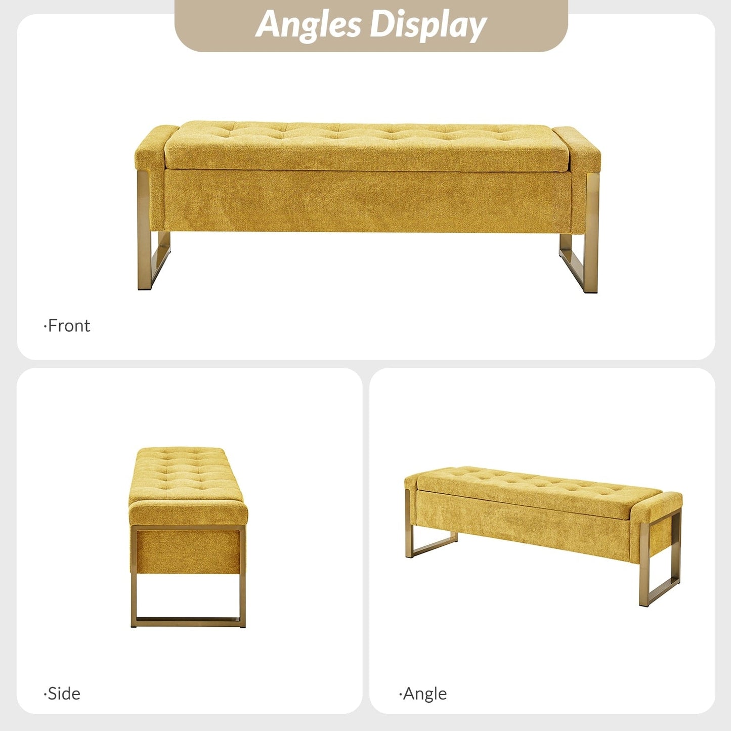Banc de rangement moderne rembourré Alina avec pieds en métal par HULALA HOME