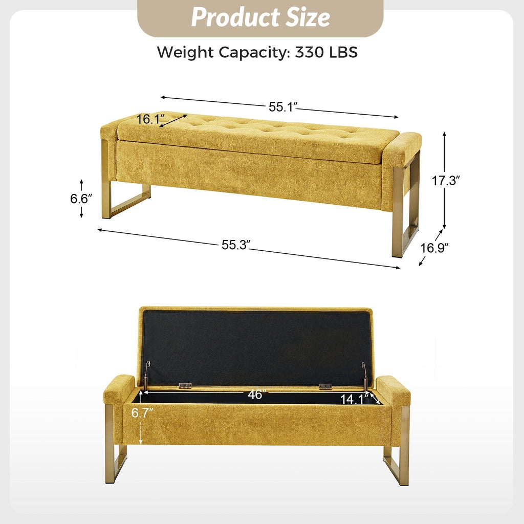 Alina Modern Upholstered Flip Top Storage Bench with Metal Legs by HULALA HOME