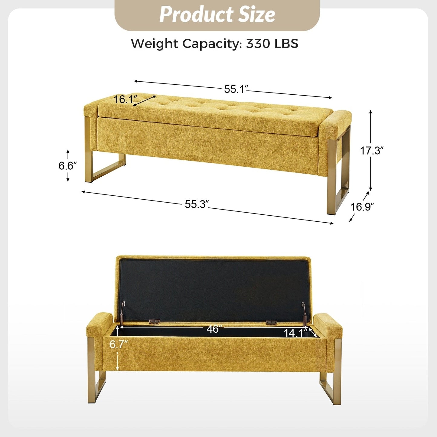 Banc de rangement moderne rembourré Alina avec pieds en métal par HULALA HOME