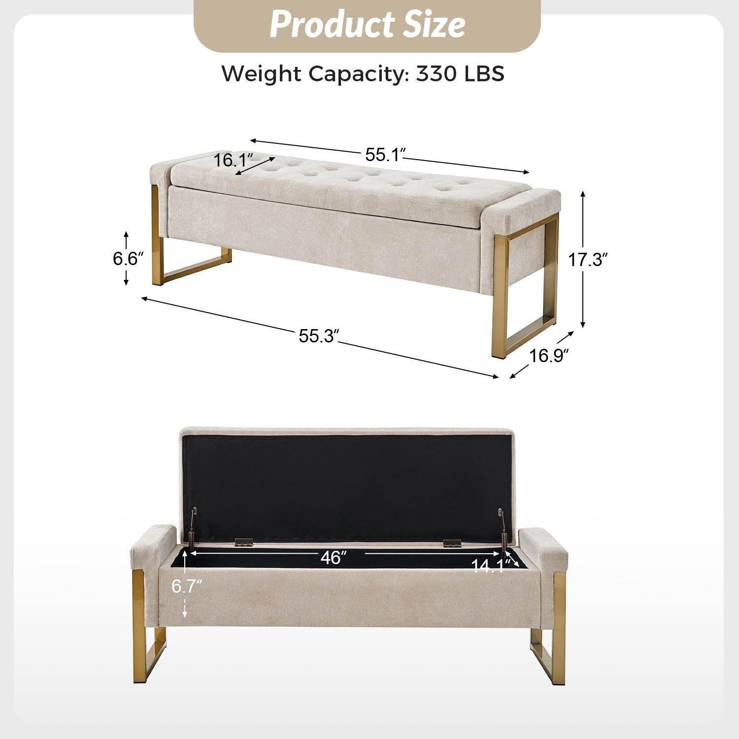 Alina Modern Upholstered Flip Top Storage Bench with Metal Legs by HULALA HOME