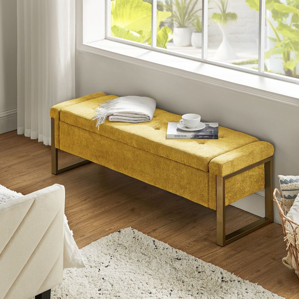 Alina Modern Upholstered Flip Top Storage Bench with Metal Legs by HULALA HOME