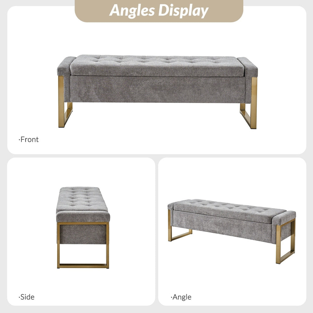 Alina Modern Upholstered Flip Top Storage Bench with Metal Legs by HULALA HOME