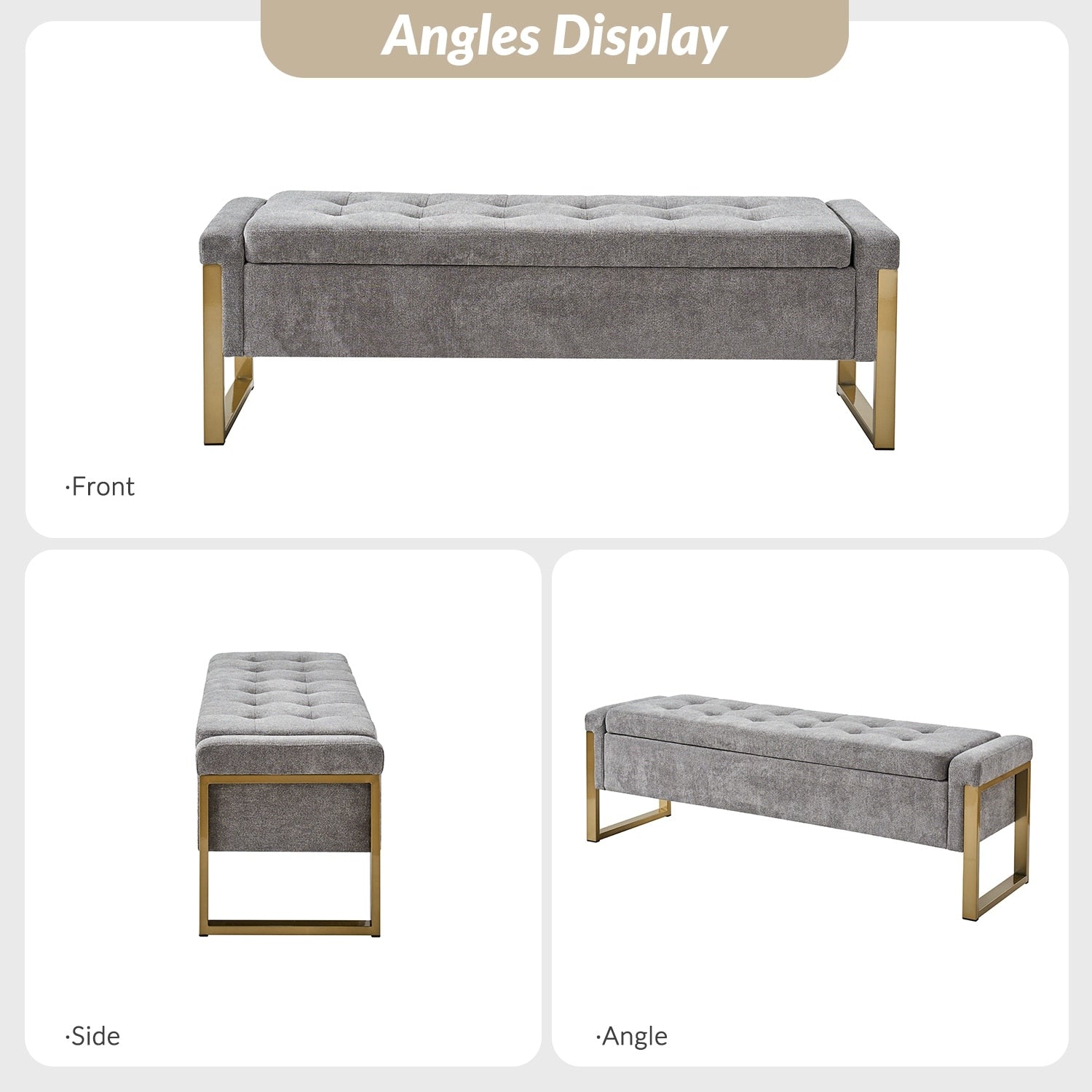 Alina Modern Upholstered Flip Top Storage Bench with Metal Legs by HULALA HOME